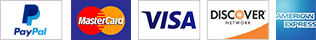 PayPal, Mastercard, Visa, Discover, American Express accepted